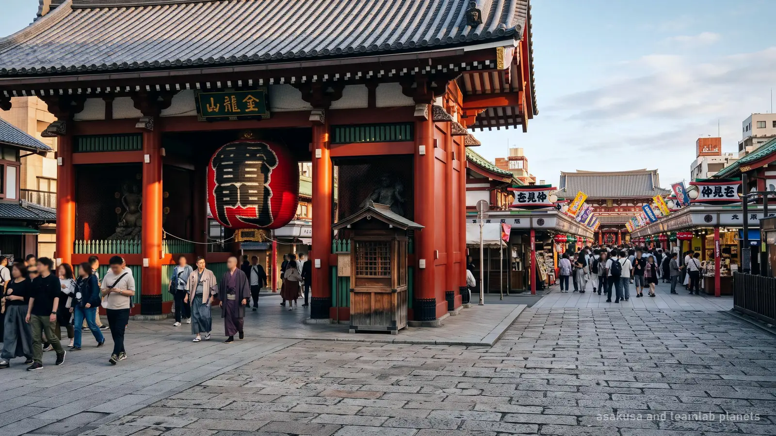 Illustration: a temple gate with a large red lantern in the style of the Kaminarimon in Asakusa, Tokyo